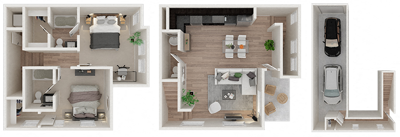 Floor plan for 2 beds, 2.5 baths, 1153 sqft